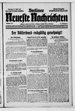 Berliner Neueste Nachrichten on Apr 29, 1919