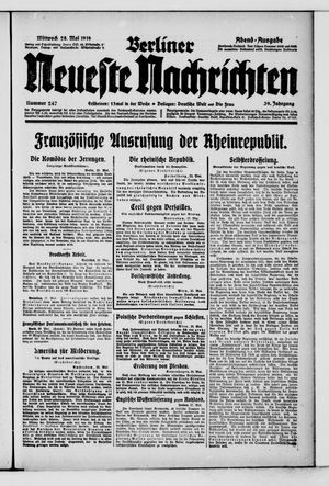 Berliner Neueste Nachrichten on May 28, 1919