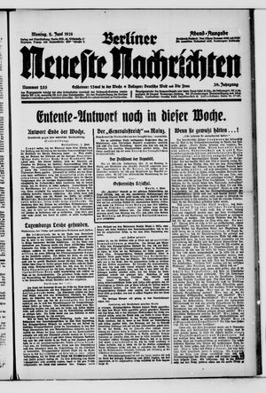 Berliner Neueste Nachrichten vom 02.06.1919