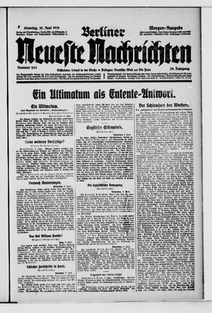 Berliner Neueste Nachrichten vom 10.06.1919