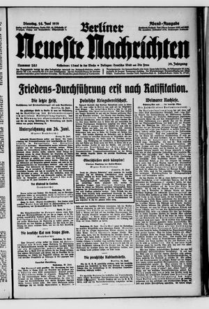 Berliner Neueste Nachrichten vom 24.06.1919