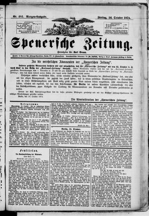 Spenersche Zeitung on Oct 16, 1874