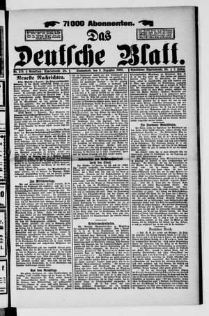 Das deutsche Blatt vom 03.12.1892
