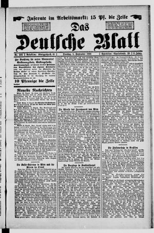 Das deutsche Blatt vom 01.09.1896