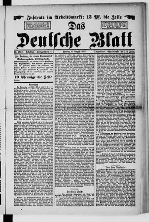 Das deutsche Blatt vom 06.08.1897