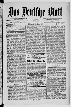 Das deutsche Blatt vom 22.06.1898