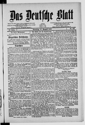 Das deutsche Blatt on Aug 13, 1899