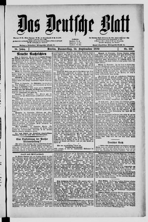 Das deutsche Blatt vom 14.09.1899