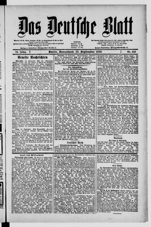 Das deutsche Blatt on Sep 16, 1899