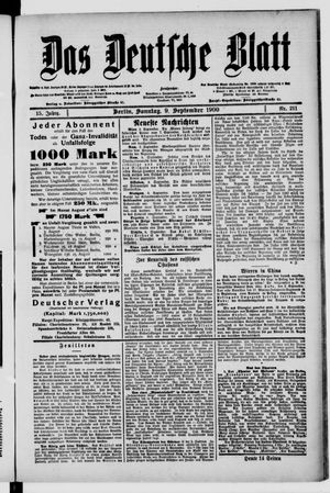 Das deutsche Blatt vom 09.09.1900
