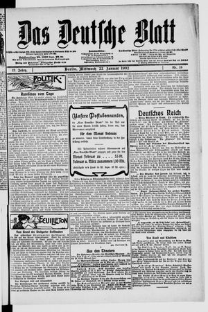 Das deutsche Blatt vom 22.01.1902