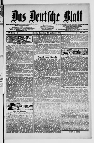 Das deutsche Blatt vom 16.02.1902