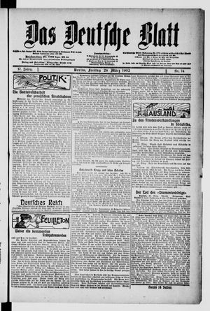 Das deutsche Blatt vom 28.03.1902