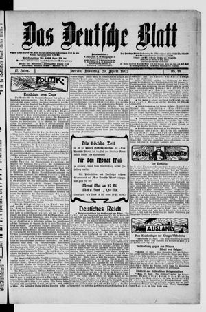 Das deutsche Blatt vom 29.04.1902