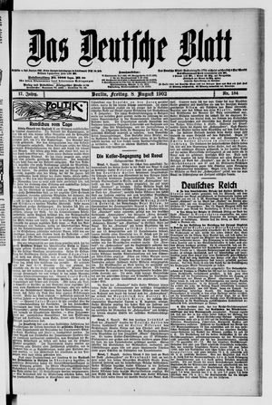 Das deutsche Blatt vom 08.08.1902