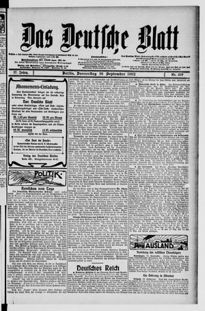 Das deutsche Blatt vom 18.09.1902