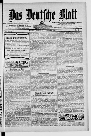 Das deutsche Blatt on Feb 27, 1903
