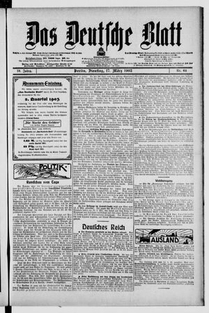 Das deutsche Blatt vom 17.03.1903