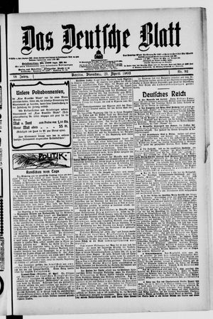 Das deutsche Blatt vom 21.04.1903