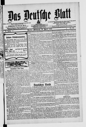 Das deutsche Blatt vom 29.04.1903