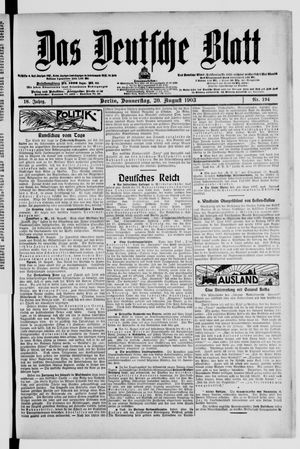 Das deutsche Blatt vom 20.08.1903