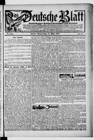 Das deutsche Blatt vom 15.03.1906