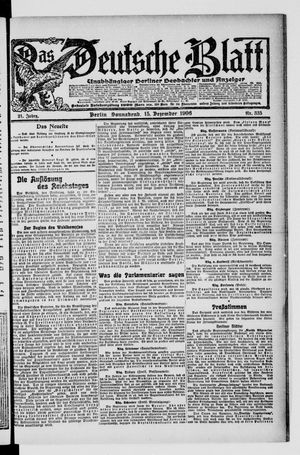 Das deutsche Blatt on Dec 15, 1906