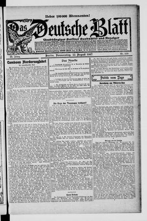 Das deutsche Blatt vom 22.08.1907