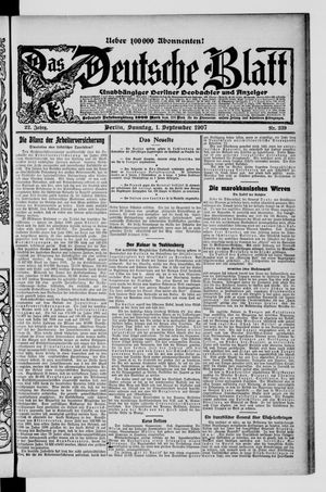 Das deutsche Blatt vom 01.09.1907