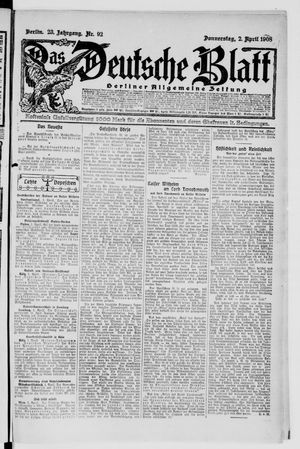 Das deutsche Blatt vom 02.04.1908
