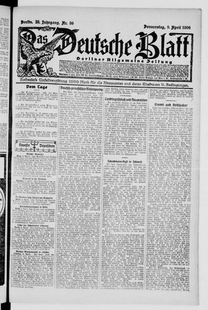 Das deutsche Blatt vom 09.04.1908