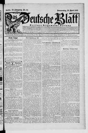 Das deutsche Blatt vom 23.04.1908