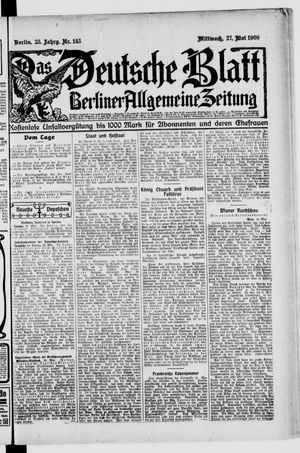 Das deutsche Blatt on May 27, 1908