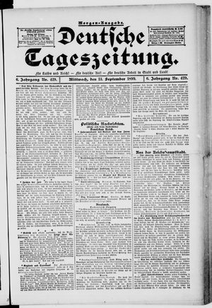 Deutsche Tageszeitung on Sep 13, 1899