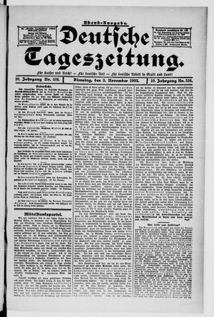 Deutsche Tageszeitung vom 03.11.1903