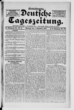 Deutsche Tageszeitung vom 07.12.1903