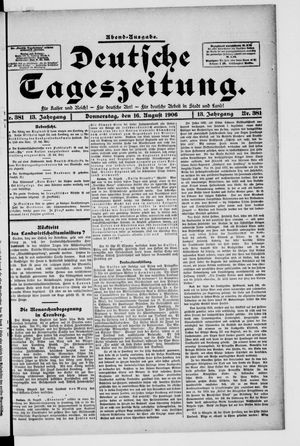 Deutsche Tageszeitung vom 16.08.1906