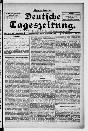 Deutsche Tageszeitung on Oct 4, 1906