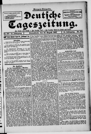 Deutsche Tageszeitung on Aug 10, 1907