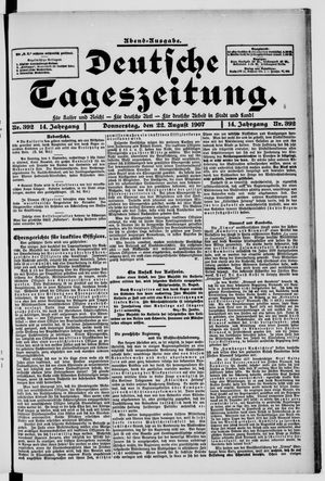 Deutsche Tageszeitung on Aug 22, 1907