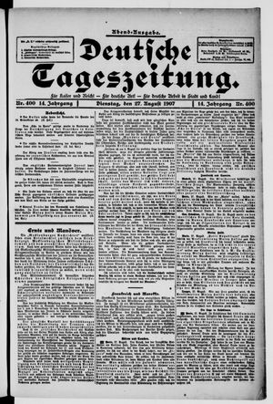 Deutsche Tageszeitung on Aug 27, 1907