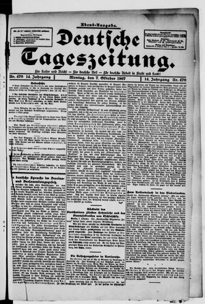 Deutsche Tageszeitung on Oct 7, 1907