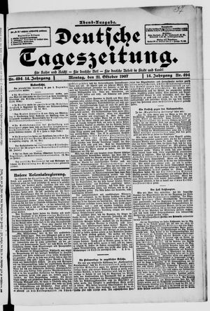 Deutsche Tageszeitung on Oct 21, 1907