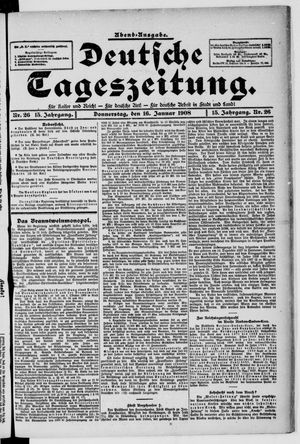 Deutsche Tageszeitung on Jan 16, 1908