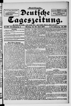 Deutsche Tageszeitung on Jun 22, 1908