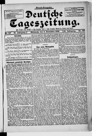 Deutsche Tageszeitung vom 03.11.1909