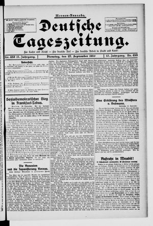 Deutsche Tageszeitung on Sep 27, 1910