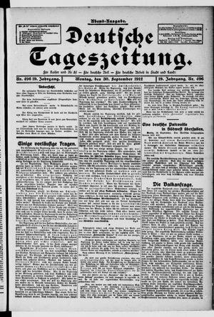 Deutsche Tageszeitung on Sep 30, 1912