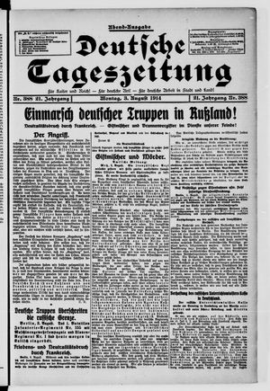 Deutsche Tageszeitung vom 03.08.1914