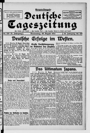 Deutsche Tageszeitung vom 20.08.1914
